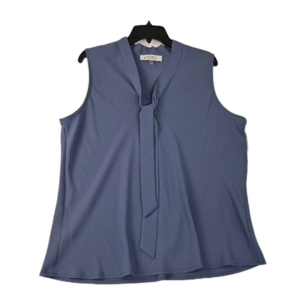 Kasper Women's Blouse Top Size XL Petite Sleeveless Tie-Neck  Blue Heron (58)